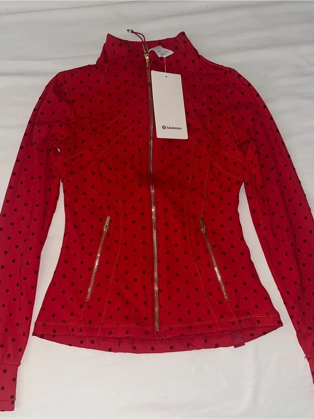 lululemon athletica Red Polka Dot Zip-Up Bomber Jacket